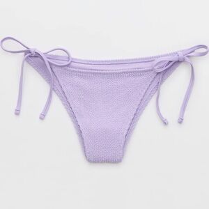 Aerie Shimmery Crinkle Cheekiest Tie Bikini Bottom Lavender Purple Side Ties NWT